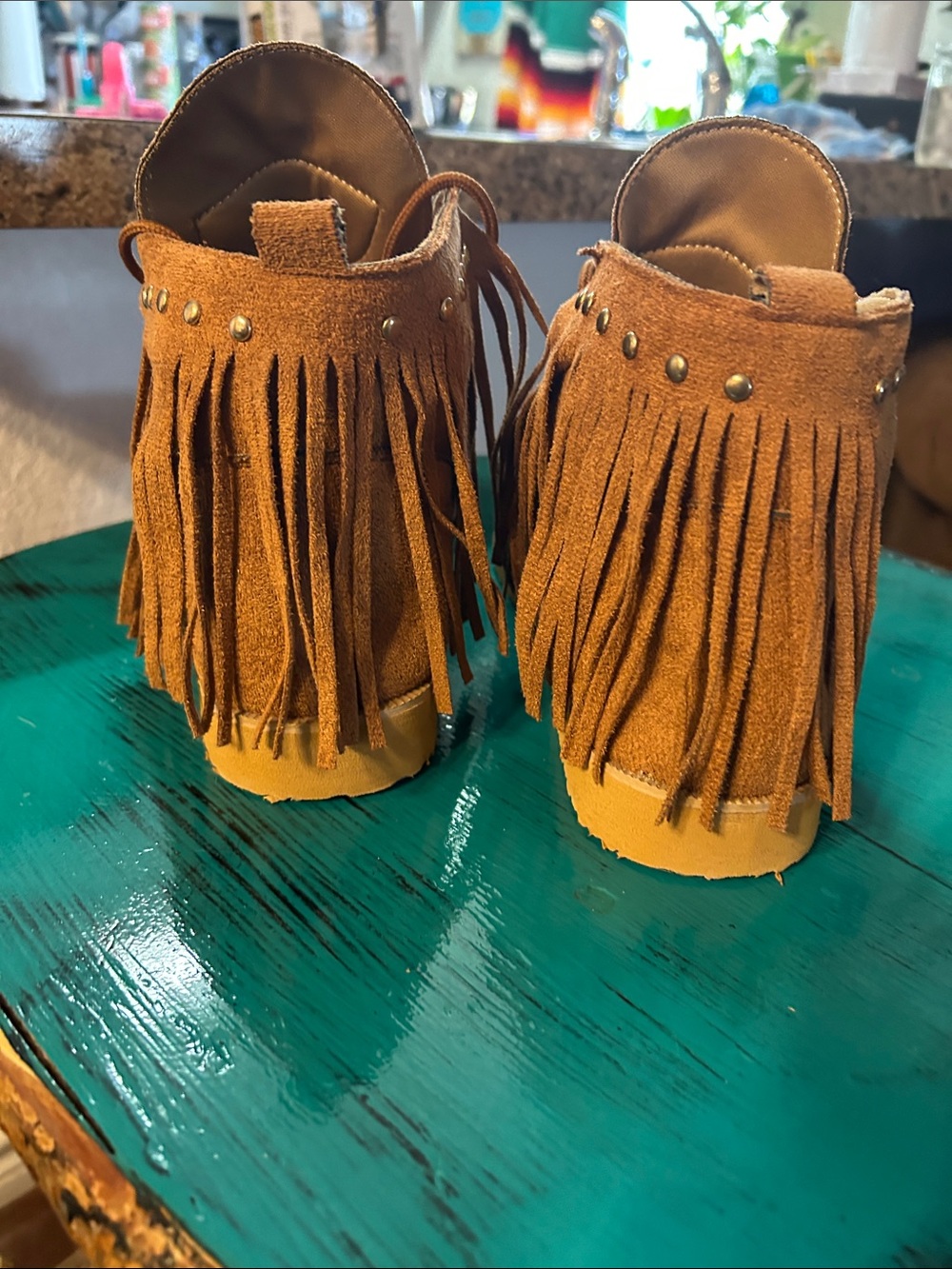 Fringe Suede Moccasin Boots in Brown - Picture 4 of 5